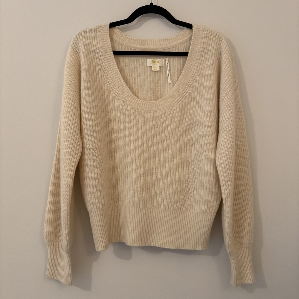 Maeve 100% Cashmere Collection Sweater Ivory Sz M Dolman Quiet Luxury Minimalist